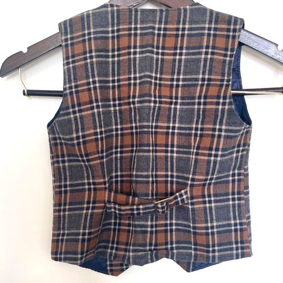 Vintage Kid Boys Jacket WaistCoat Plaid Checker Dressy Suit Vest Size 4 - Picture 2 of 5